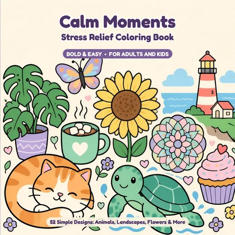 Cover of Calm Moments, a stress relief coloring book
